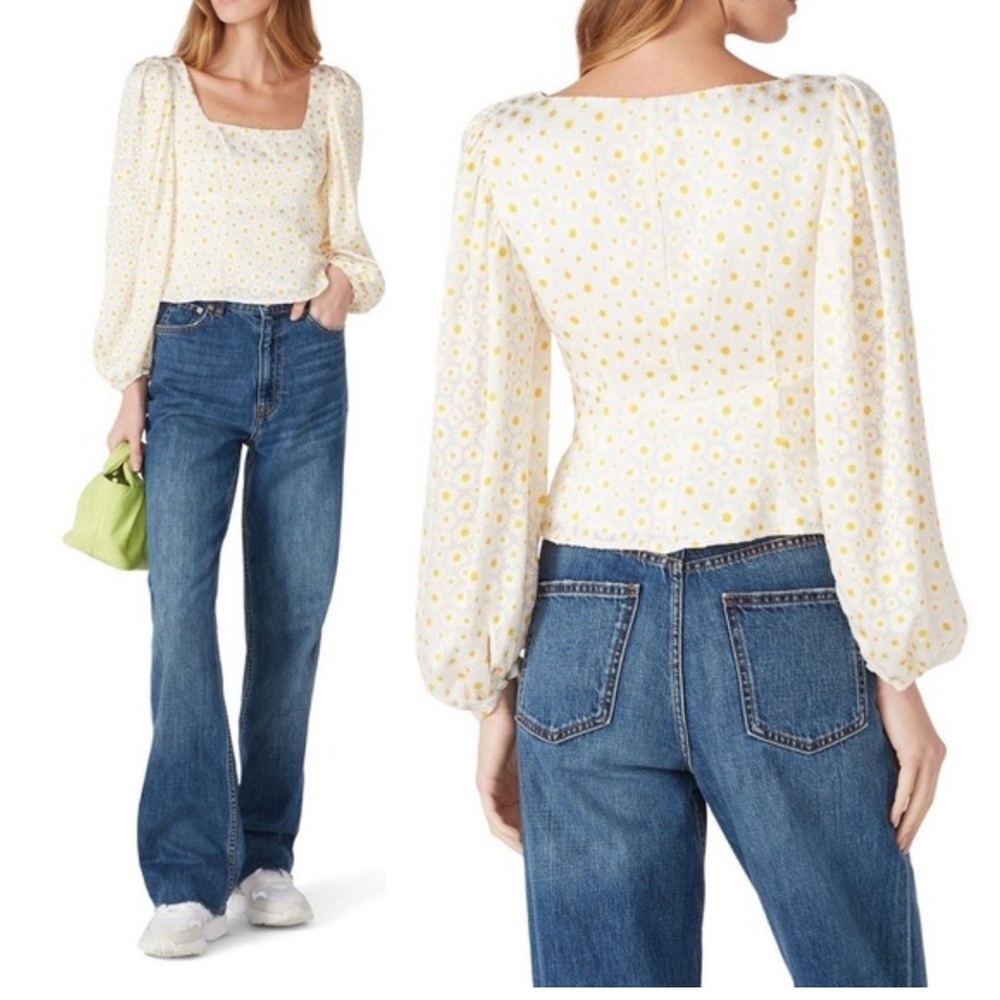 Staud - Floral Daisy Lana Top - Size 6 White / Yellow